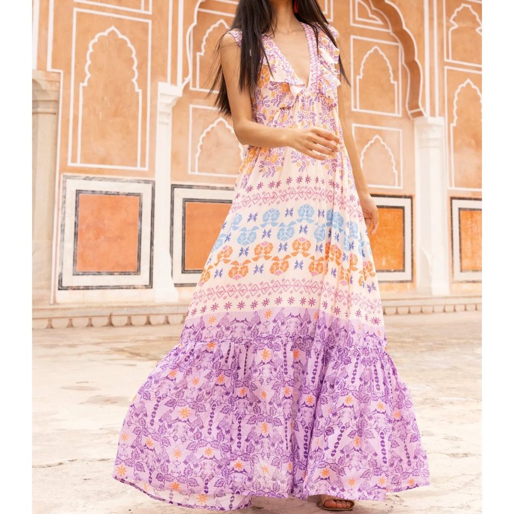 Oliphant Lavender & Cream Floral Maxi Dress